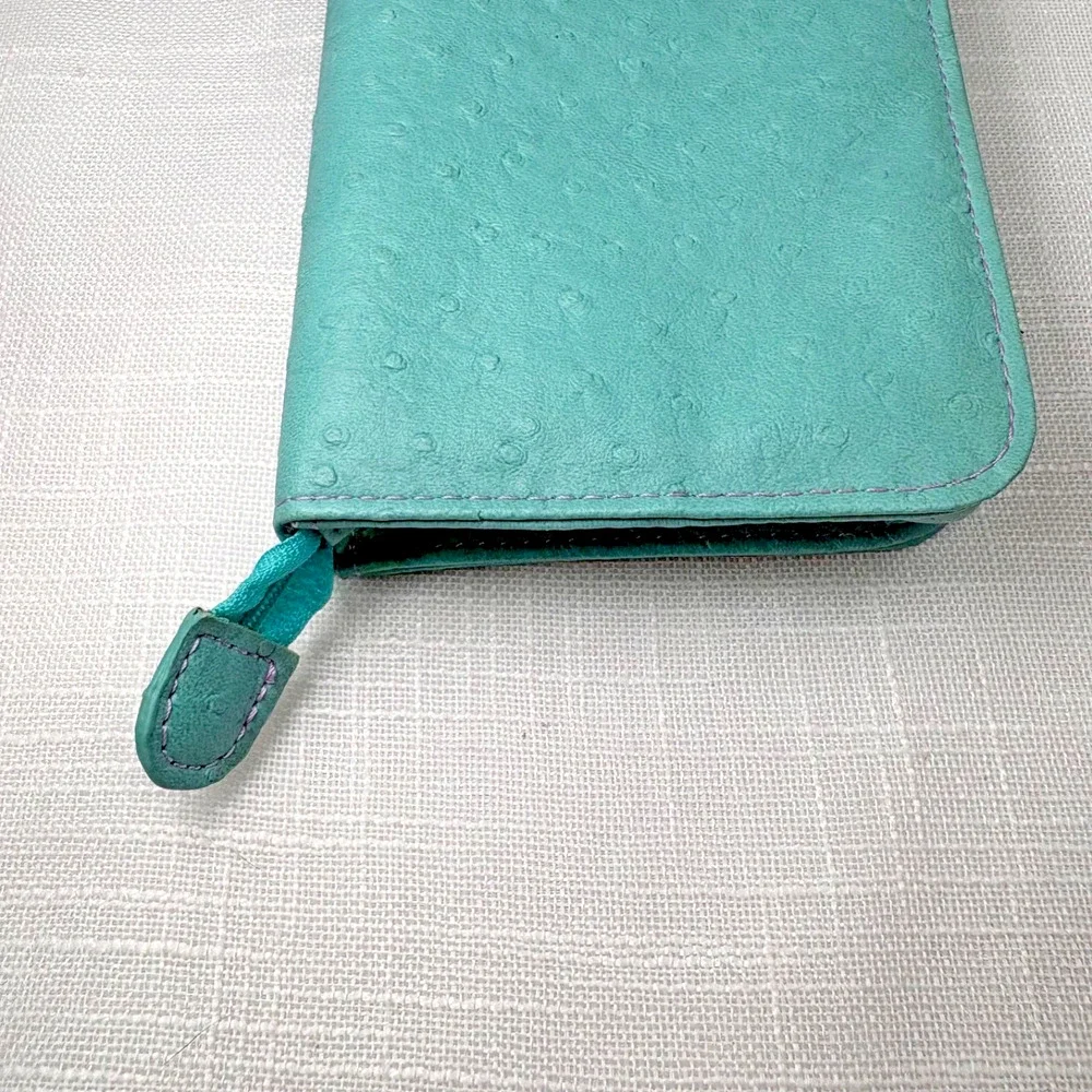 Reed and Barton Faux Ostrich Travel Jewelry Case, Turquoise Blue and Purple Soft